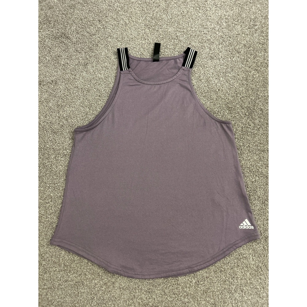 Adidas Tank Top Womens Small Purple Excellent Striped Strap High Neck Activewear